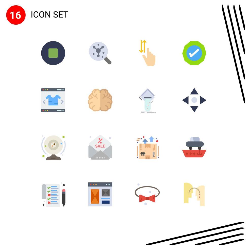16 símbolos universais de sinais de cores planas de mão de negócios on-line, pacote editável ok de elementos de design de vetores criativos