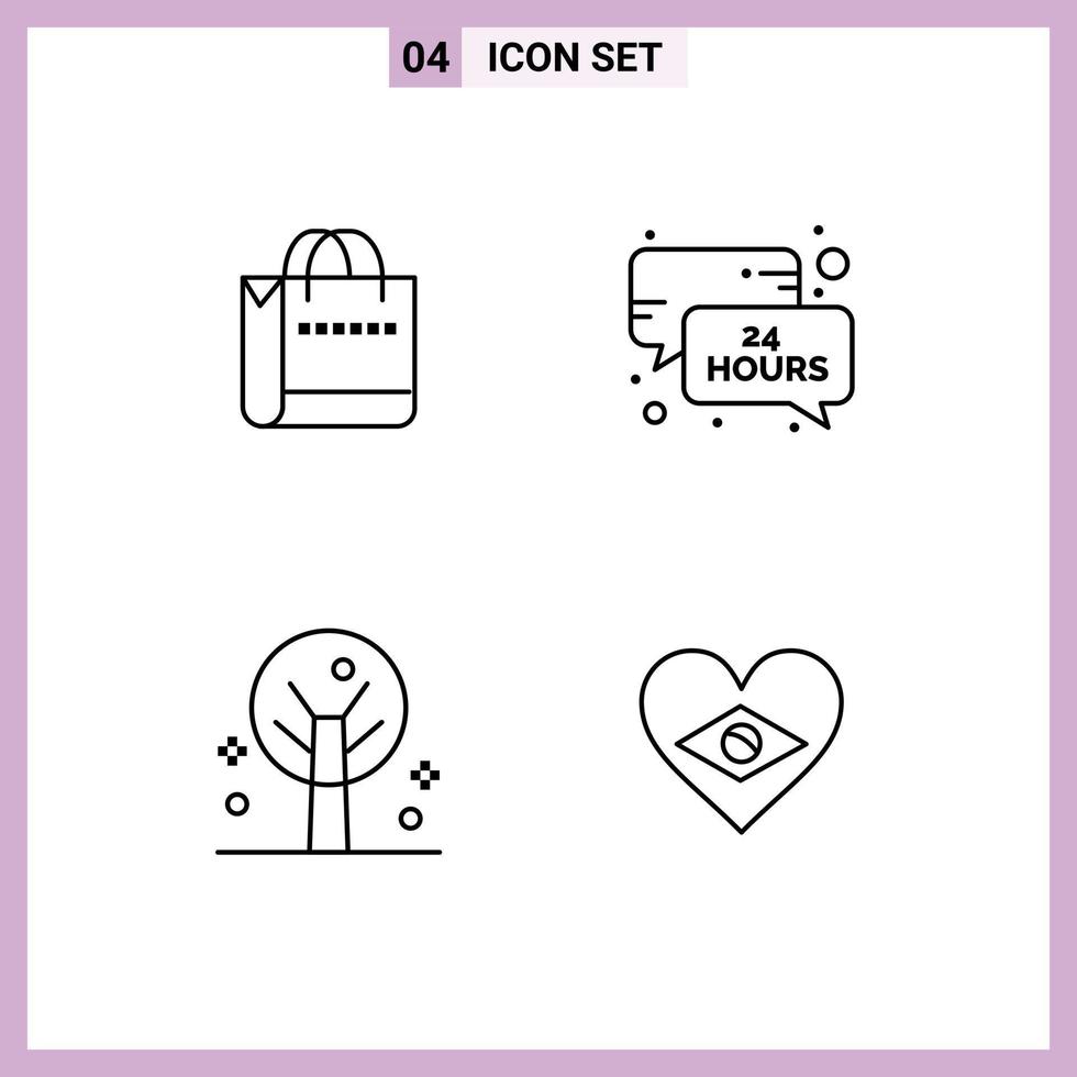 4 símbolos de sinais de linha universais de bolsa de verão, atualização de notícias, coração, elementos de design de vetores editáveis