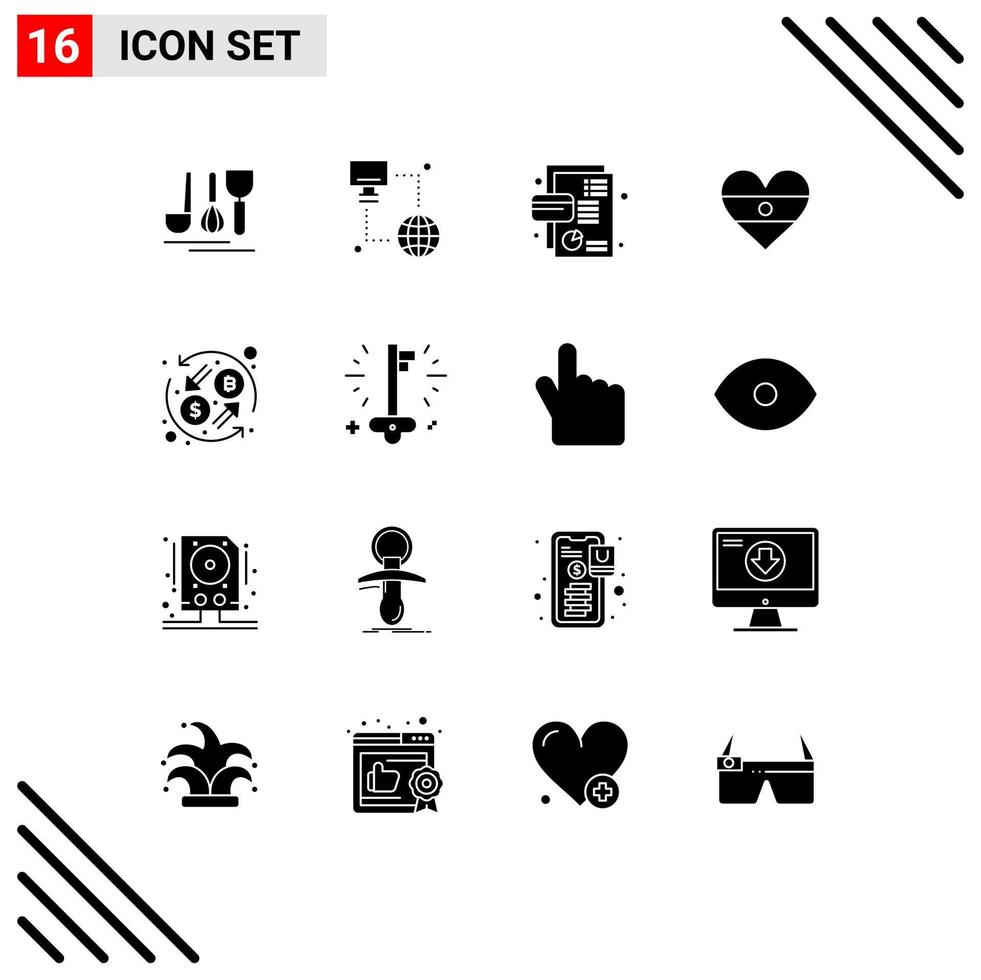 16 ícones criativos sinais e símbolos modernos de moeda coração negócios flg gráfico de pizza editável elementos de design vetorial vetor