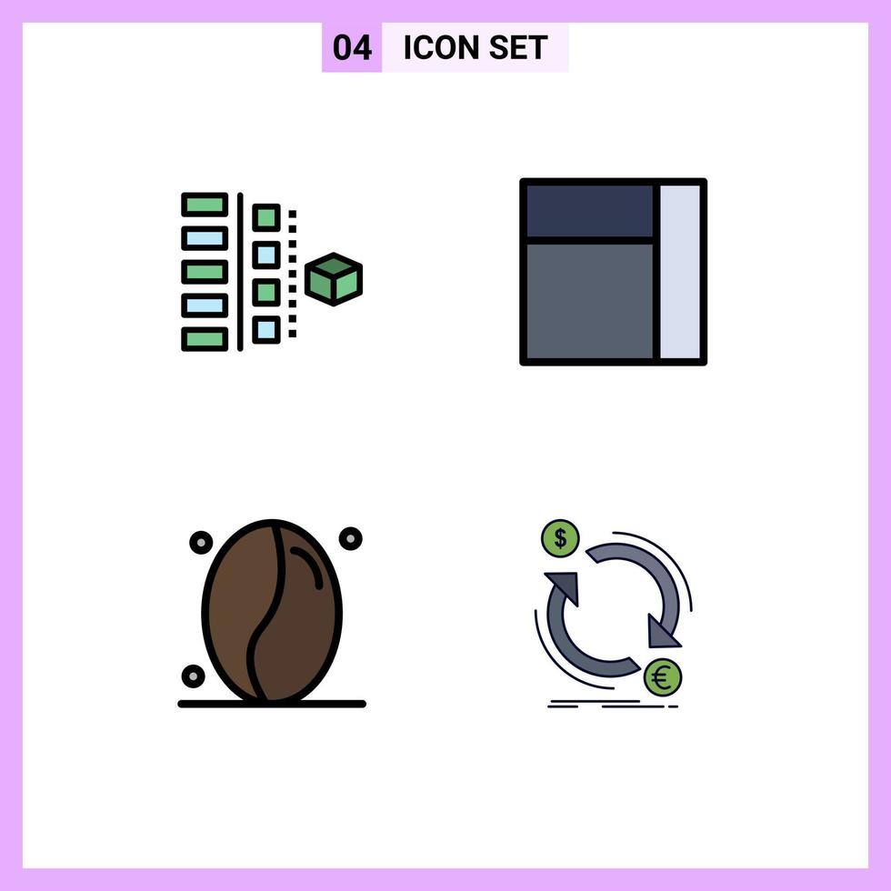 pacote de 4 cores planas de linhas preenchidas criativas de grãos de desenvolvimento planejando elementos de design de vetores editáveis de moeda de layout