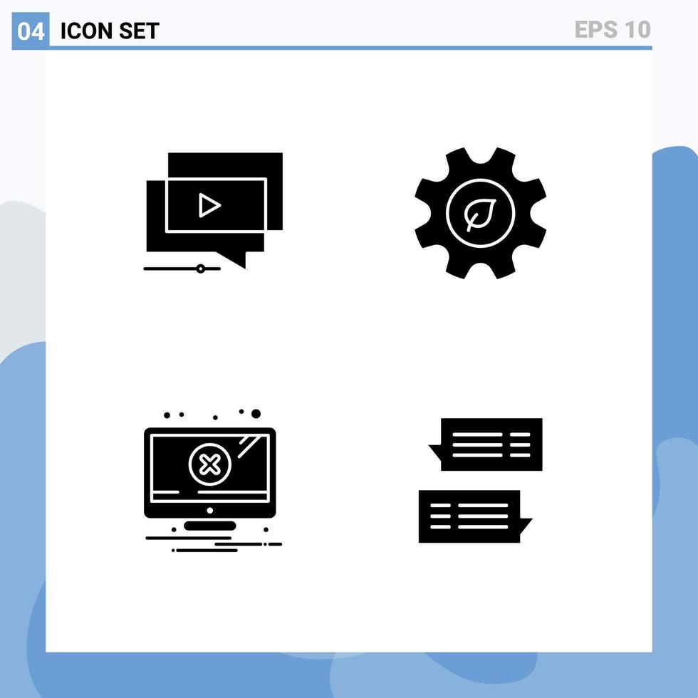 pacote de glifos sólidos de 4 símbolos universais de vídeo de alerta de jogo, notificação de ecologia, elementos de design de vetores editáveis