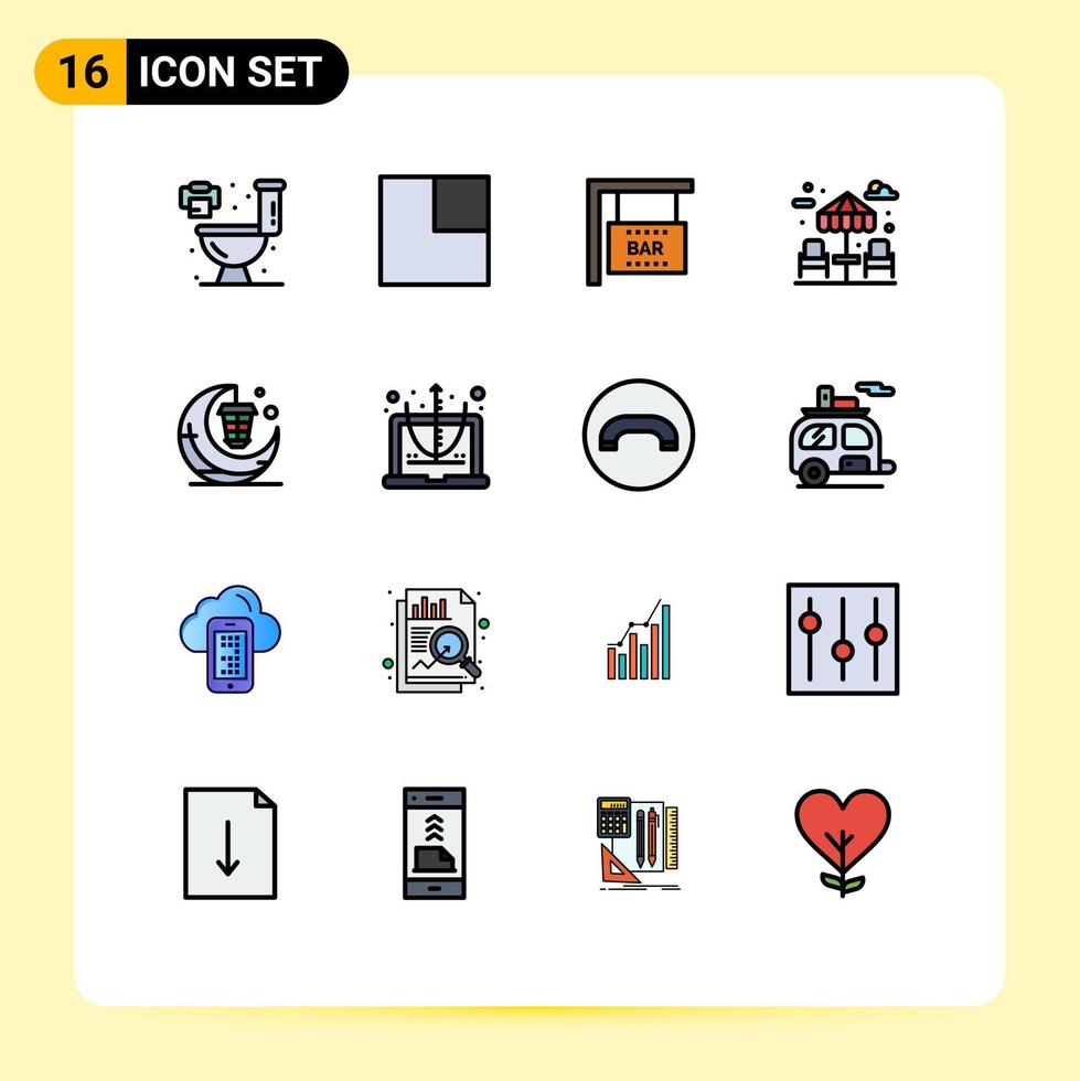 conjunto de pictogramas de 16 linhas preenchidas de cor plana simples de cálculos de lua feriado lâmpada lanterna elementos de design de vetores criativos editáveis