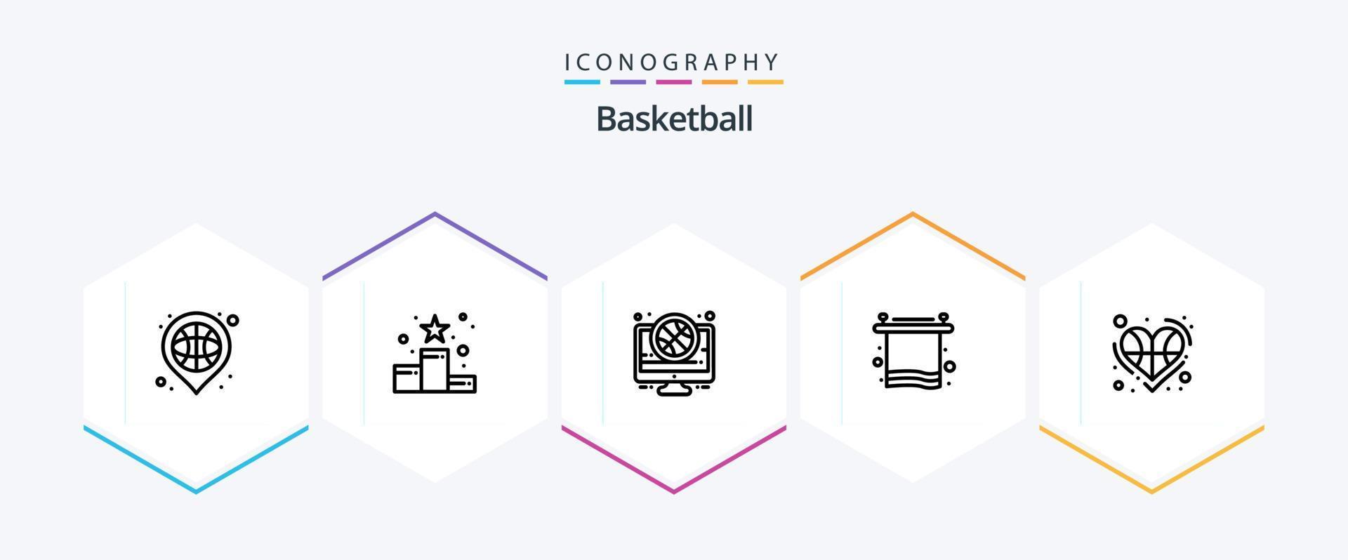 pacote de ícones de 25 linhas de basquete, incluindo toalha. banho. classificação. corresponder. jogo vetor