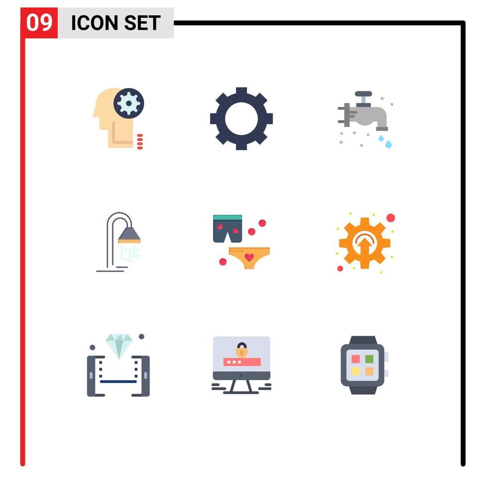 conjunto de 9 cores planas vetoriais na grade para elementos de design de vetores editáveis de serviço de torneira de chuveiro de amor