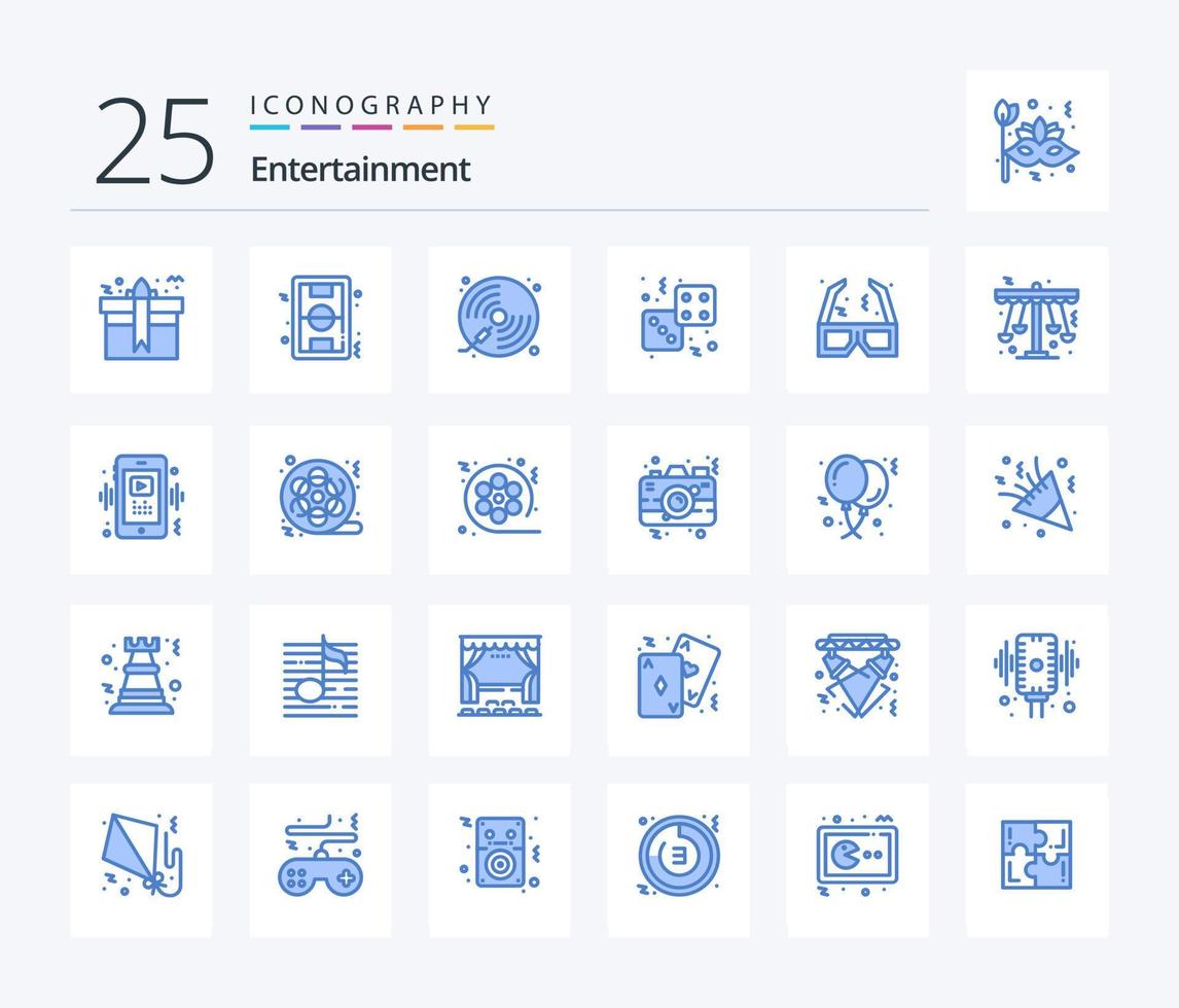 pacote de ícones de 25 cores azuis de entretenimento, incluindo jogo. dados. futebol. jogar. música vetor
