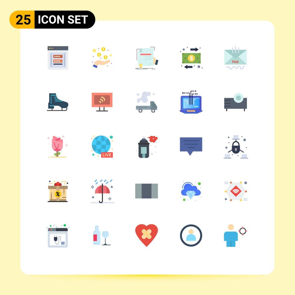 grupo de 25 sinais e símbolos de cores planas para elementos de design de vetor editável de prêmio de fluxo de pagamento de negócios de dinheiro