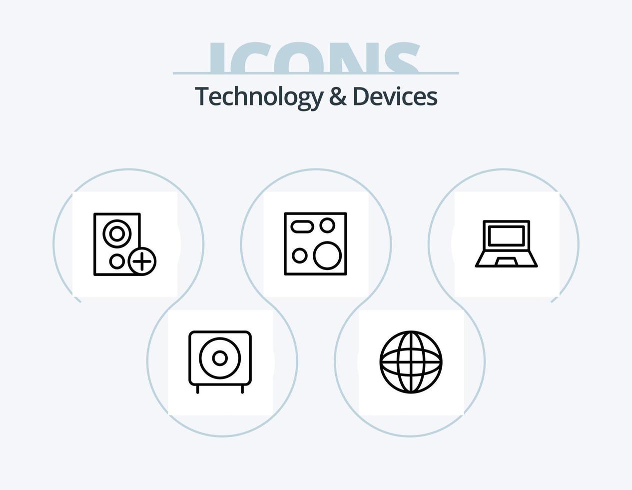 design de ícone do pacote de 5 ícones de linha de dispositivos. gadget. computadores. produtos. computador portátil. engenhoca vetor