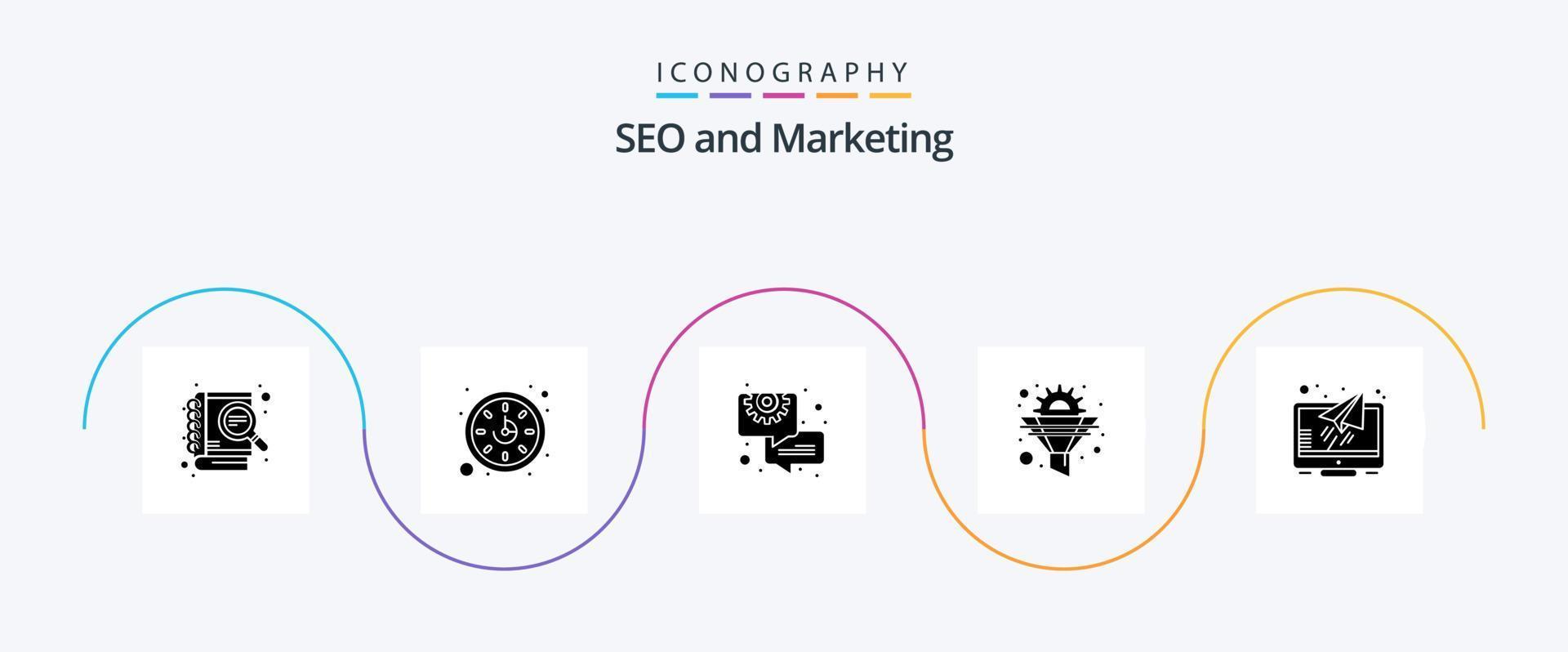 pacote de ícones seo glifo 5 incluindo mensagem. engrenagem. negócios. funil. engrenagem vetor