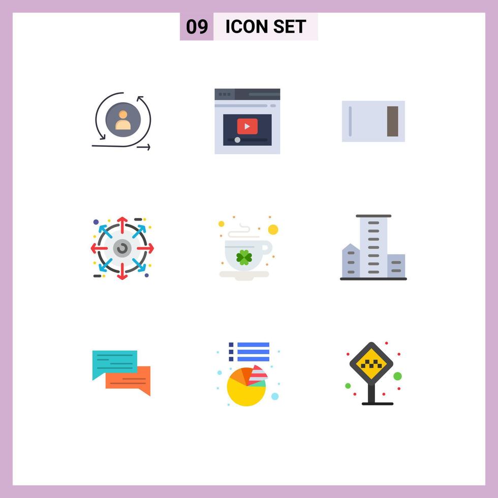 9 cores planas de vetores temáticos e símbolos editáveis de elementos de design de vetor editável externo de vídeo de pacote de produtos