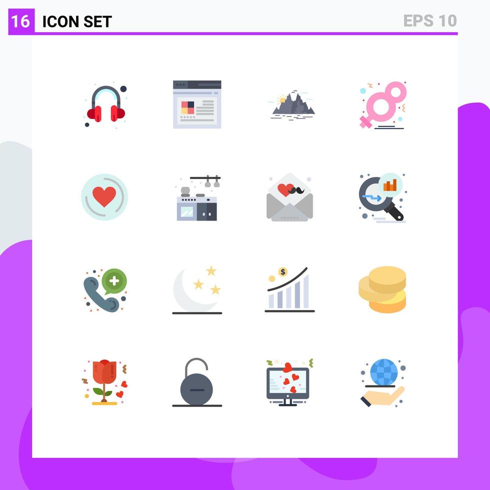 pacote de interface do usuário de 16 cores planas básicas do pacote editável do dia feminino da colina do símbolo do coração de elementos de design de vetores criativos