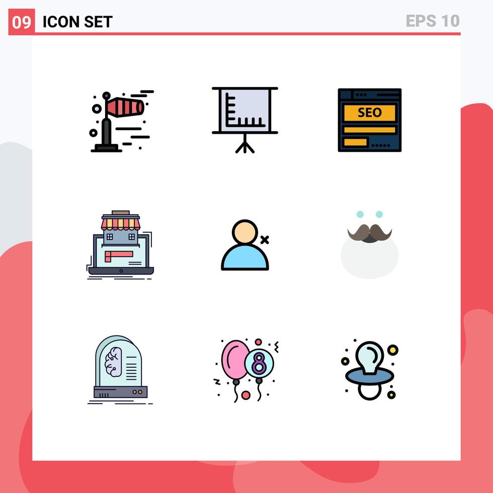 pacote de interface do usuário de 9 cores planas básicas de linhas preenchidas de descobrir pessoas dados organização de dados elementos de design de vetores editáveis de negócios