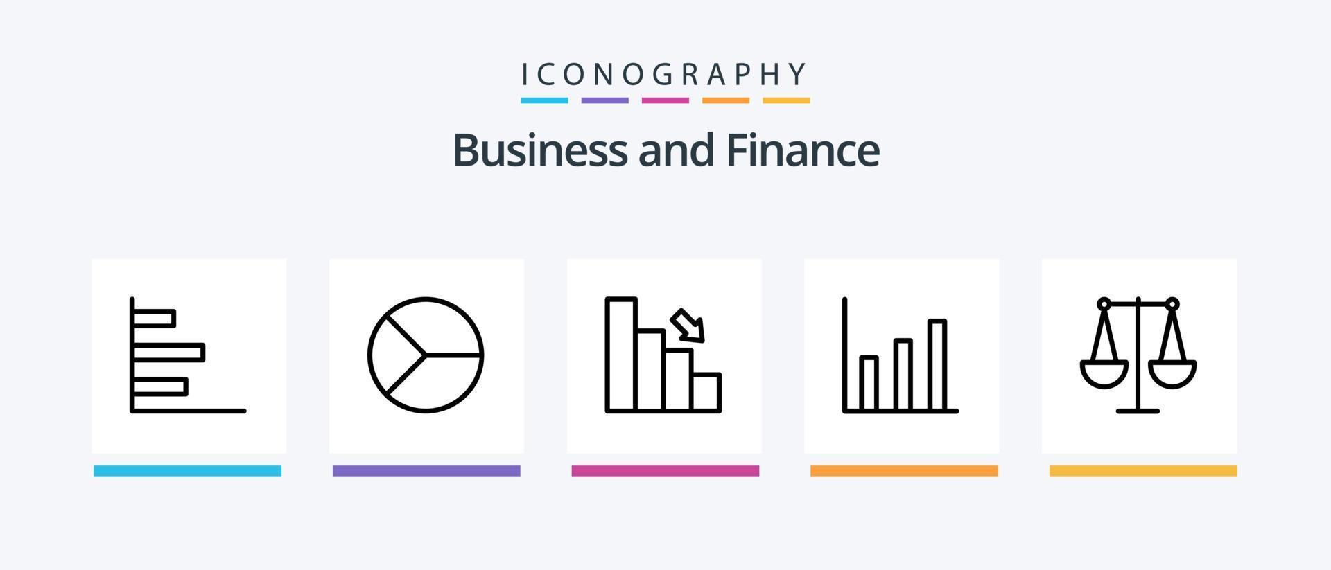 pacote de ícones da linha 5 de finanças, incluindo negócios. abaixo. desempenho. gráfico. bar. design de ícones criativos vetor