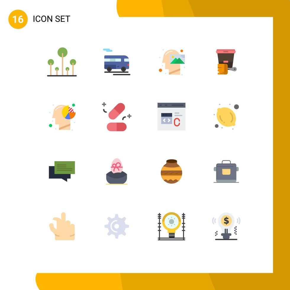 conjunto de cores planas de interface móvel de 16 pictogramas de análise de cores pacote editável de visão de balde humano de elementos de design de vetores criativos