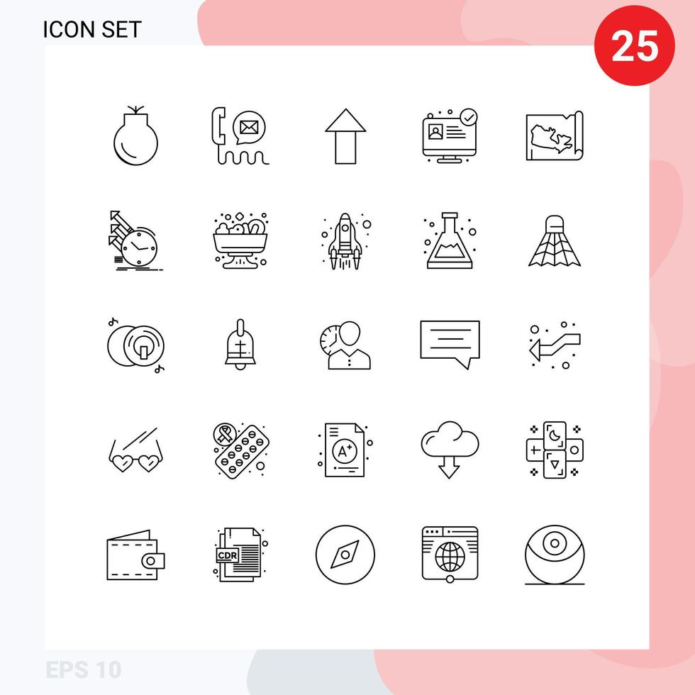 25 linhas universais definidas para aplicativos da web e móveis canadá mapa correio consultoria médica site do hospital elementos de design de vetores editáveis
