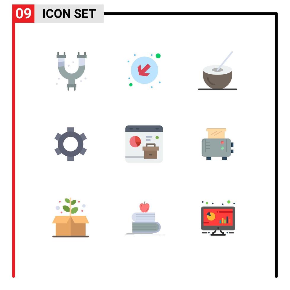 9 símbolos universais de sinais de cores planas de elementos de design de vetores editáveis básicos de configuração de coco de interface de usuário de negócios