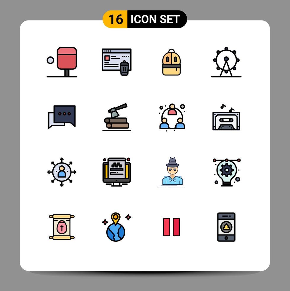 16 interface de usuário pacote de linha cheia de cores planas de sinais e símbolos modernos de estudo de bate-papo de machado parque de bolhas editáveis elementos de design de vetores criativos
