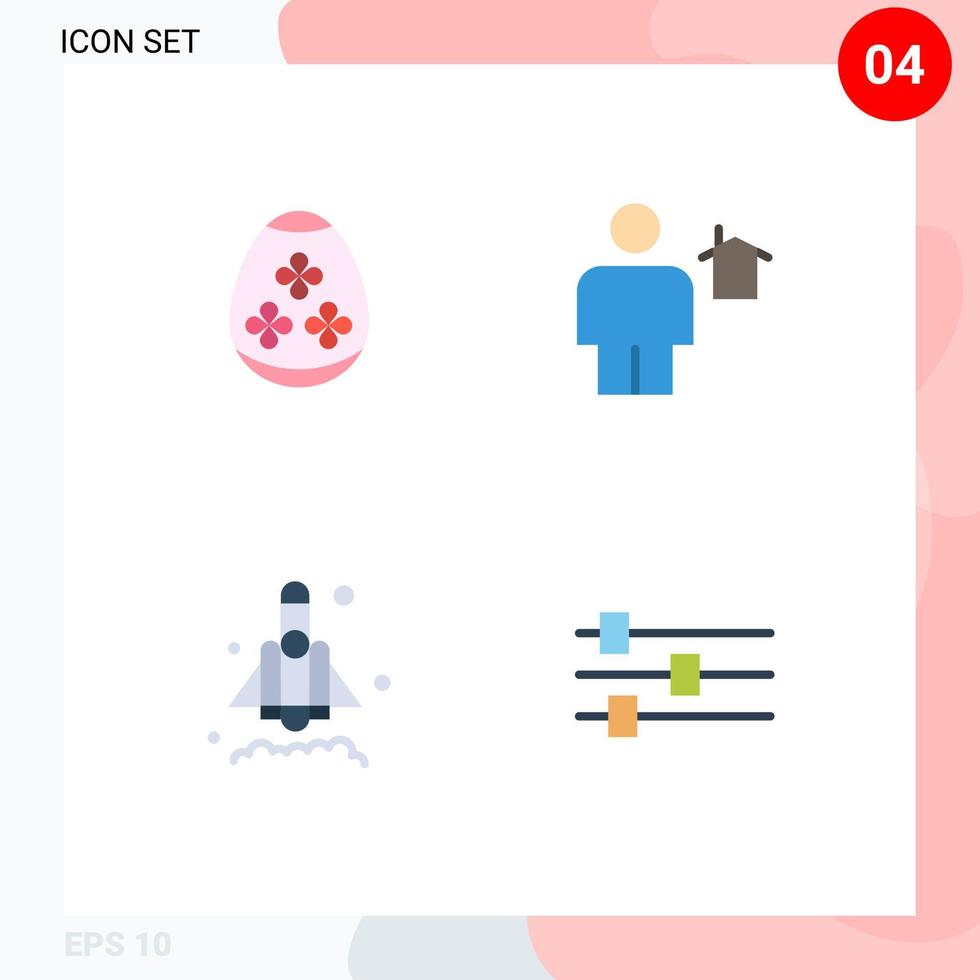 pacote de 4 ícones planos criativos de ovos de páscoa lançamento de férias em casa inicialização elementos de design de vetores editáveis
