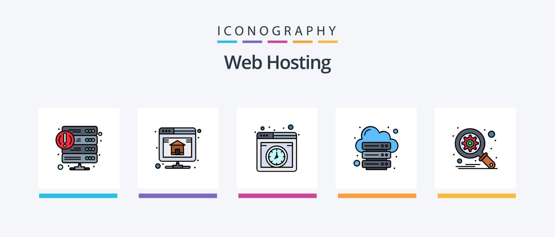 linha de hospedagem na web cheia de 5 ícones incluindo hospedagem. servidor. firewall. Internet. base de dados. design de ícones criativos vetor