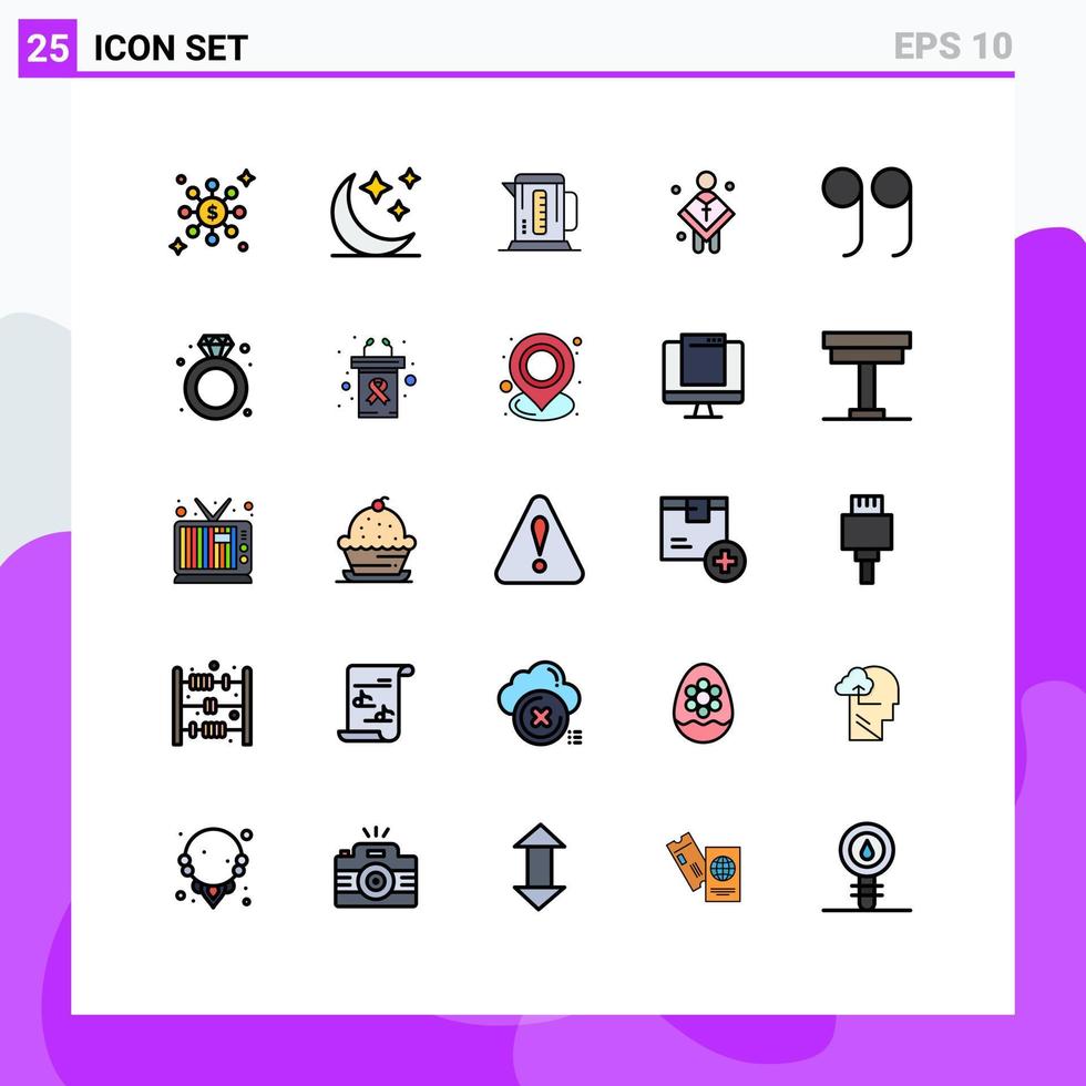 conjunto de 25 sinais de símbolos de ícones de interface do usuário modernos para diamante fechar máquina pregador masculino elementos de design de vetores editáveis