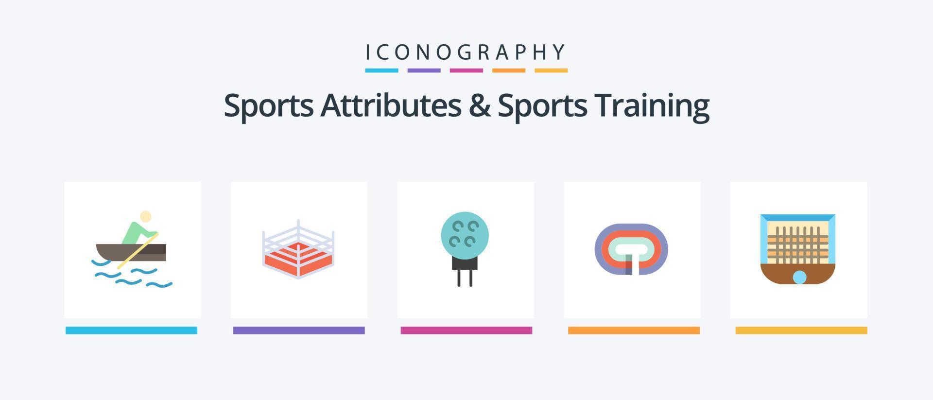 atributos esportivos e pacote de ícones planos de treinamento esportivo 5, incluindo trave. bola. bola. acompanhar. estádio. design de ícones criativos vetor