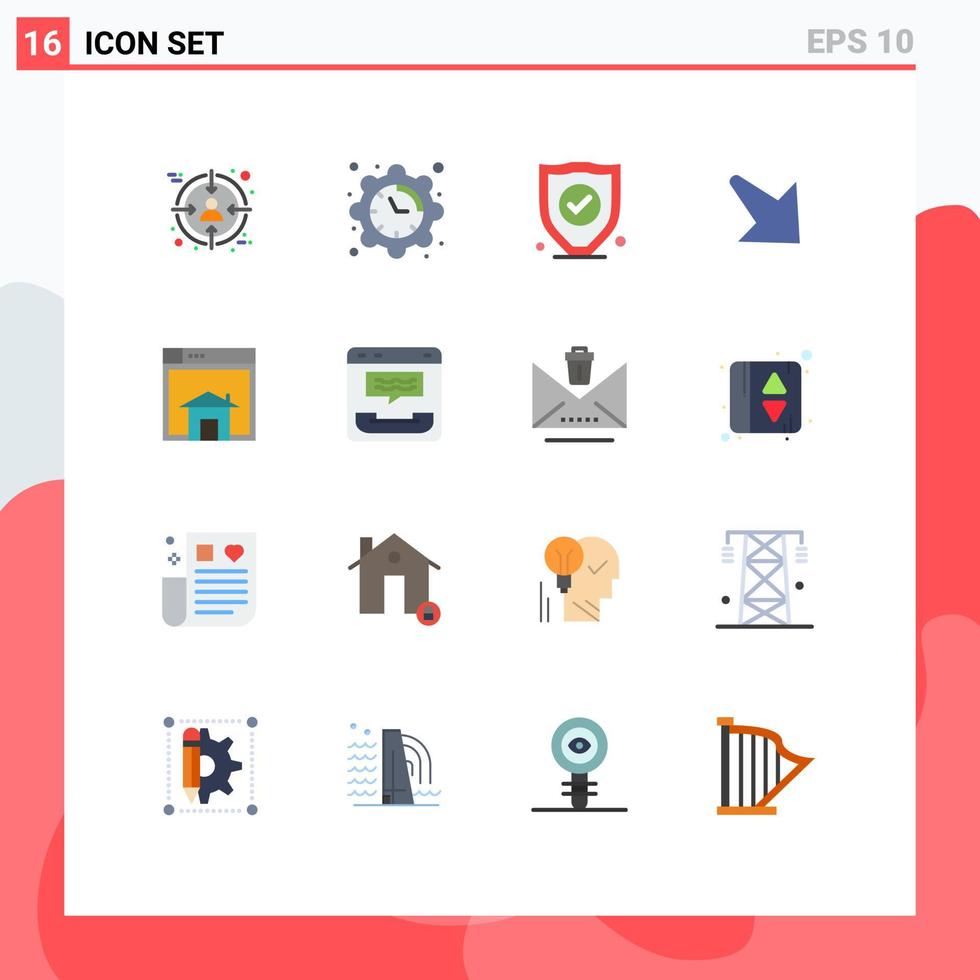 conjunto de pictogramas de 16 cores planas simples de layout vendem seguro residencial para baixo pacote editável de elementos de design de vetores criativos
