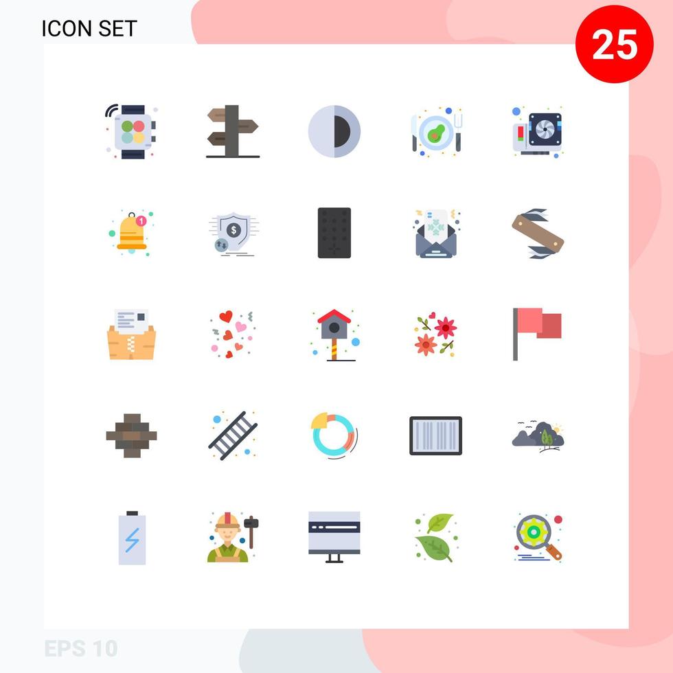 pacote de 25 sinais e símbolos modernos de cores planas para mídia impressa na web, como elementos de design vetorial editáveis de ovo de ciência de cartão de hardware vetor