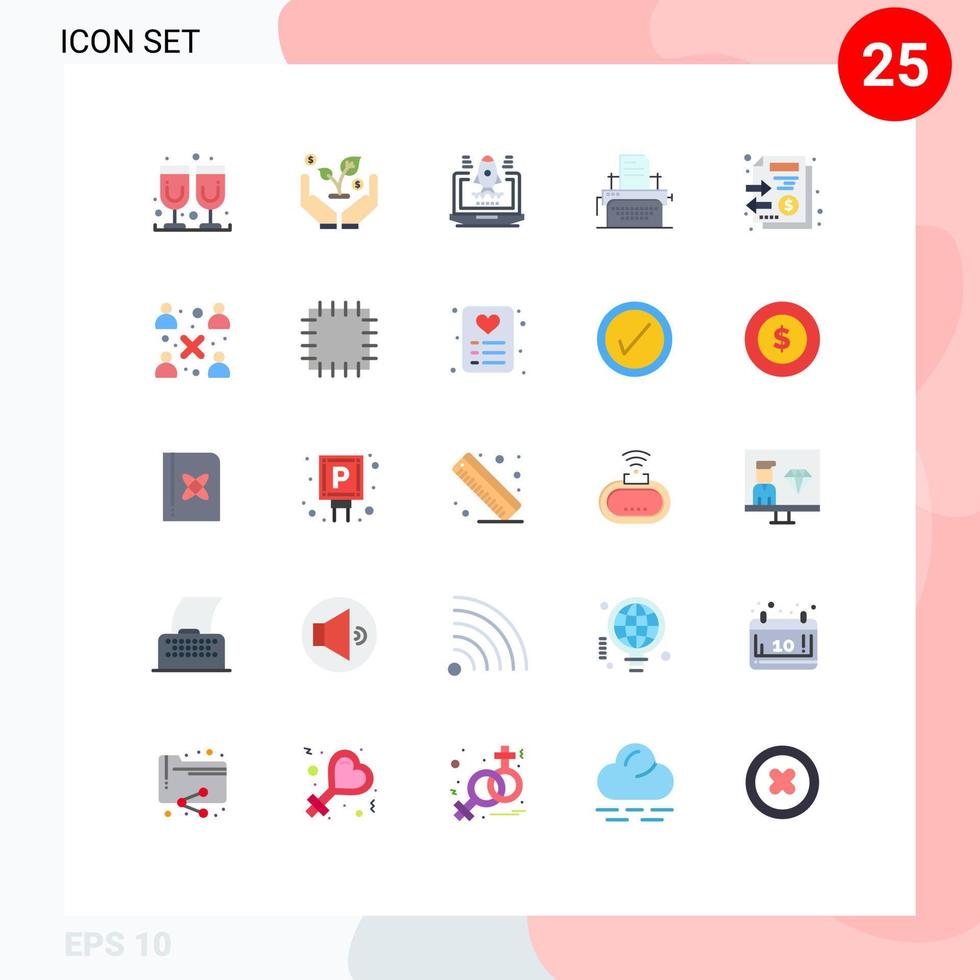 grupo de 25 sinais e símbolos de cores planas para arquivos de laptop de pilha de negócios, elementos de design de vetores editáveis