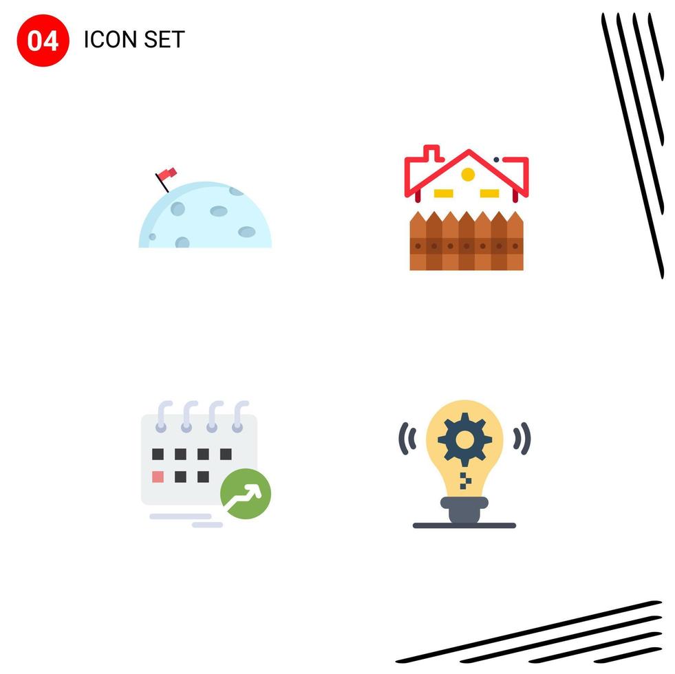 pacote de ícones planos de 4 símbolos universais de elementos de design de vetores editáveis de calendário de construção de bandeira de casa do planeta