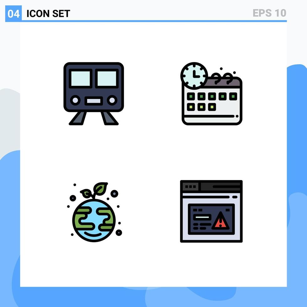 pacote de cores planas de linha preenchida de 4 símbolos universais de mapas planta tempo de trem elementos de design de vetores editáveis na internet