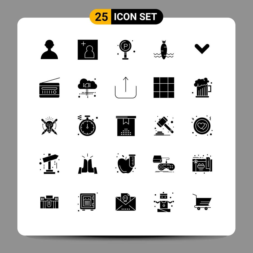 conjunto de 25 símbolos de símbolos de ícones de interface do usuário modernos para setas para baixo, seta de tráfego, elementos de design de vetores editáveis de vegetais