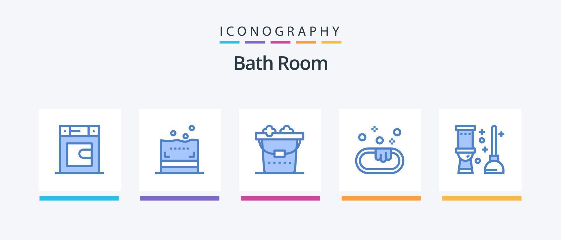 pacote de ícones azul 5 do banheiro, incluindo . sala. lavar. banho. banheiro. design de ícones criativos vetor