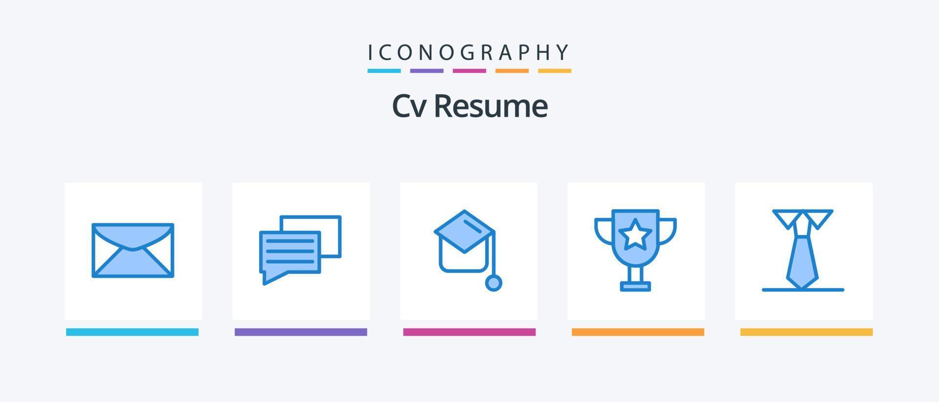 cv resume o pacote de ícones azul 5, incluindo . estudar. graduação. Educação. Educação. design de ícones criativos vetor