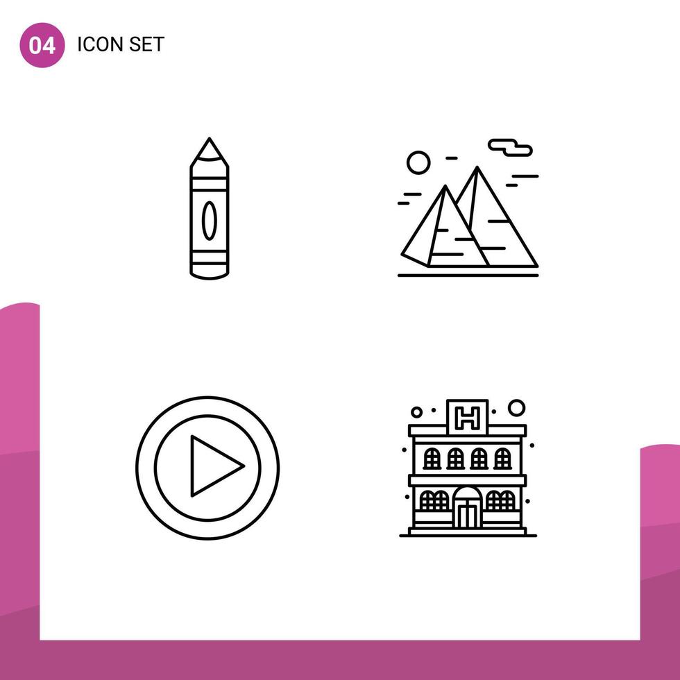 pacote de interface do usuário de 4 cores planas básicas de linhas preenchidas de desenho de esboço de vídeo natureza mídia editável elementos de design vetorial vetor