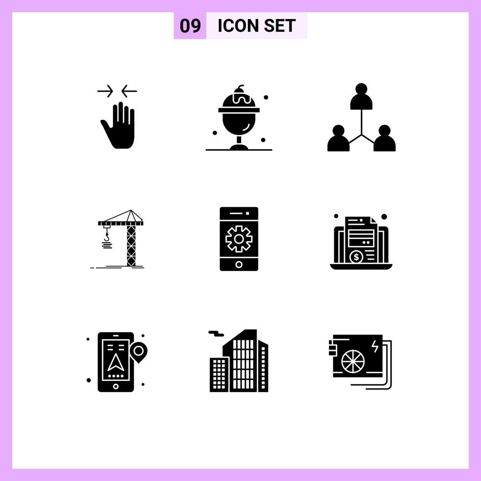 9 interface do usuário pacote de glifos sólidos de sinais e símbolos modernos de construção de torres elementos de design vetorial editáveis pelo usuário vetor