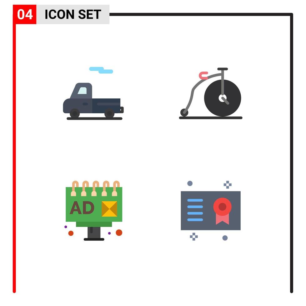conjunto de 4 ícones planos vetoriais na grade para elementos de design de vetor editável de prêmio de veículo de bicicleta de outdoor de carro