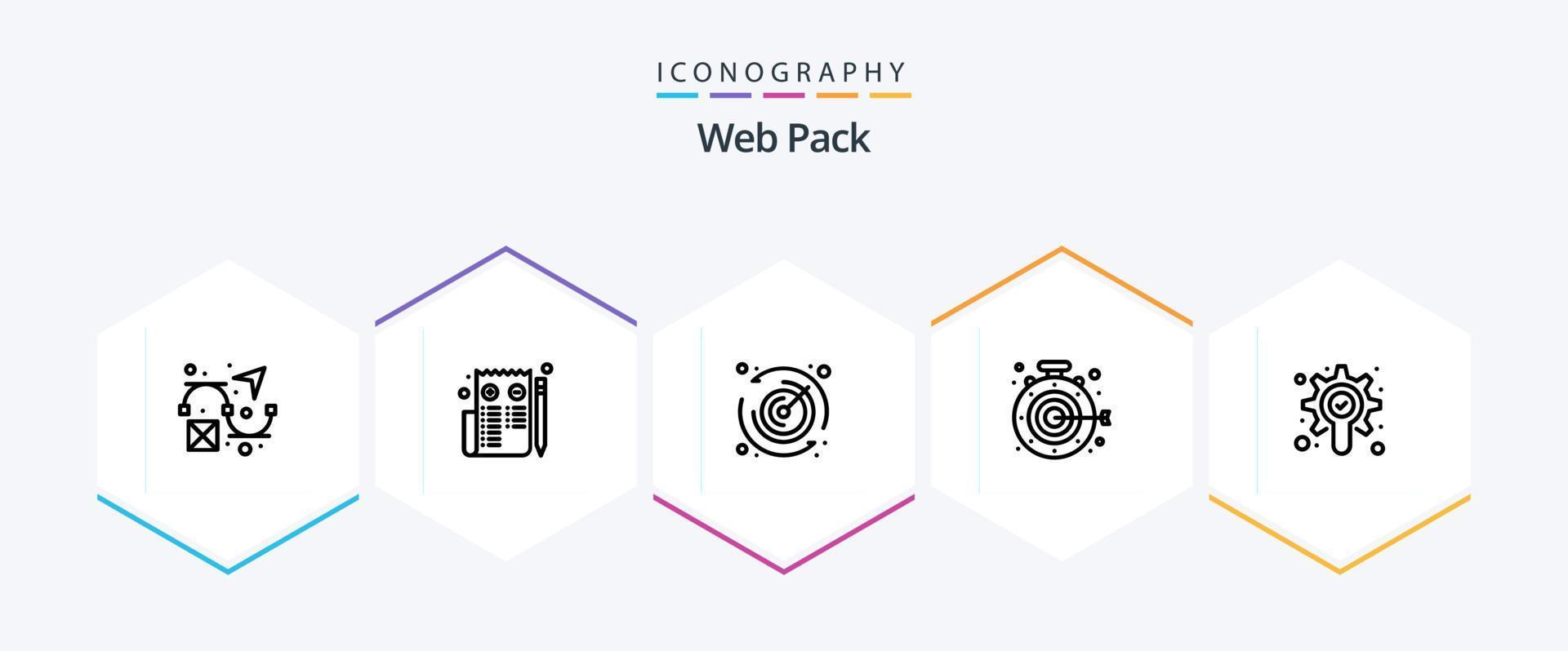 pacote da web pacote de ícones de 25 linhas, incluindo . engrenagem. tempo. procurar. mirar vetor