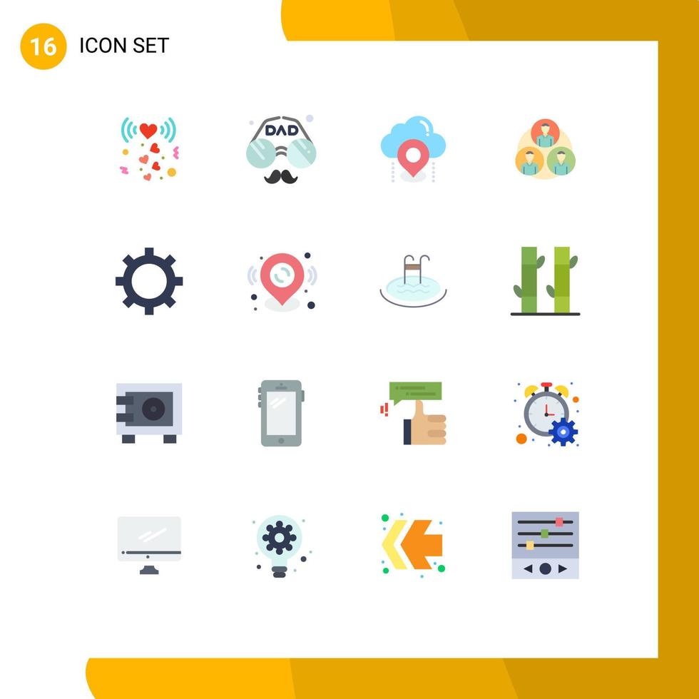 Conceito de 16 cores planas para sites móveis e aplicativos círculo gangue dia dos pais mapa da equipe pacote editável de elementos de design de vetores criativos