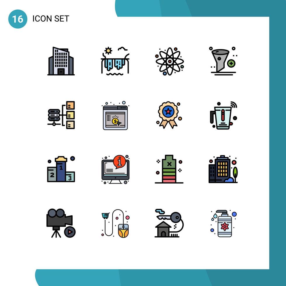 pacote de interface do usuário de 16 linhas básicas preenchidas com cores planas de filtro de servidor de volta aos elementos de design de vetores criativos editáveis do aplicativo de design da escola