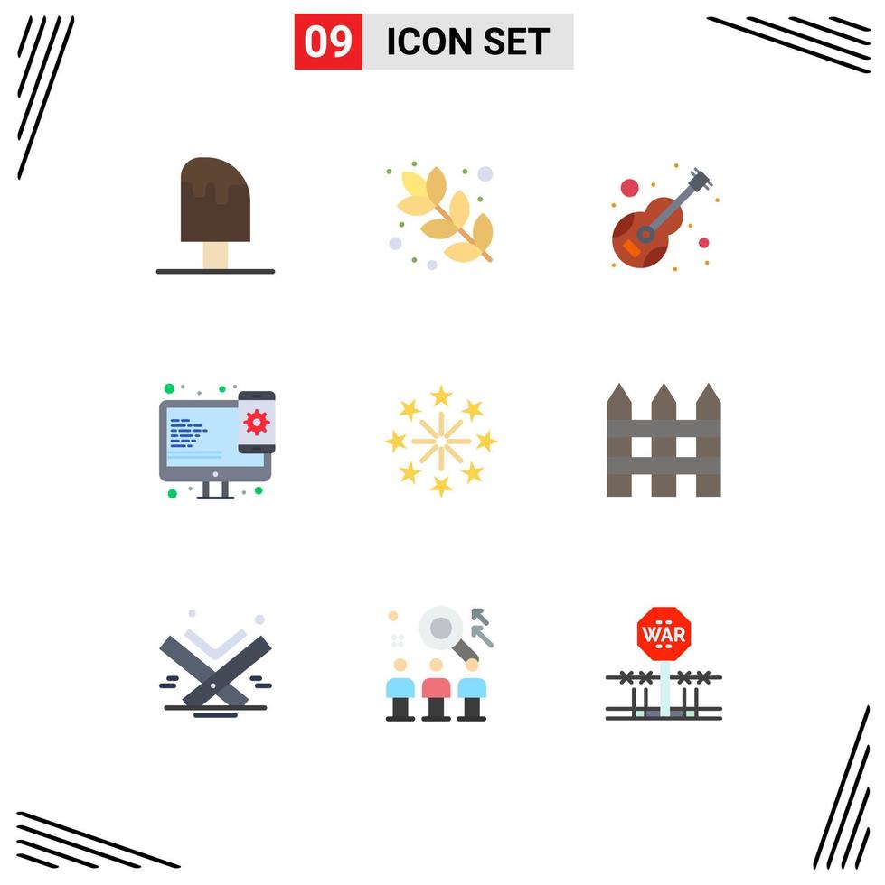 9 interface de usuário pacote de cores planas de sinais e símbolos modernos de celebração web guitarra responsiva violino editável elementos de design vetorial vetor