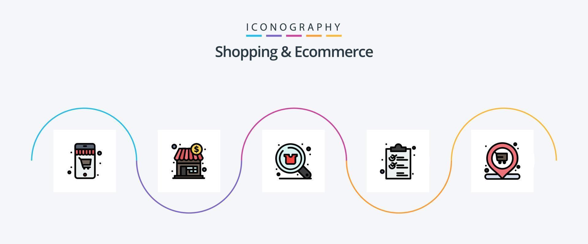 linha de compras e comércio eletrônico cheia de pacote de 5 ícones planos, incluindo mercado. lista. desconto. documento. grampo vetor