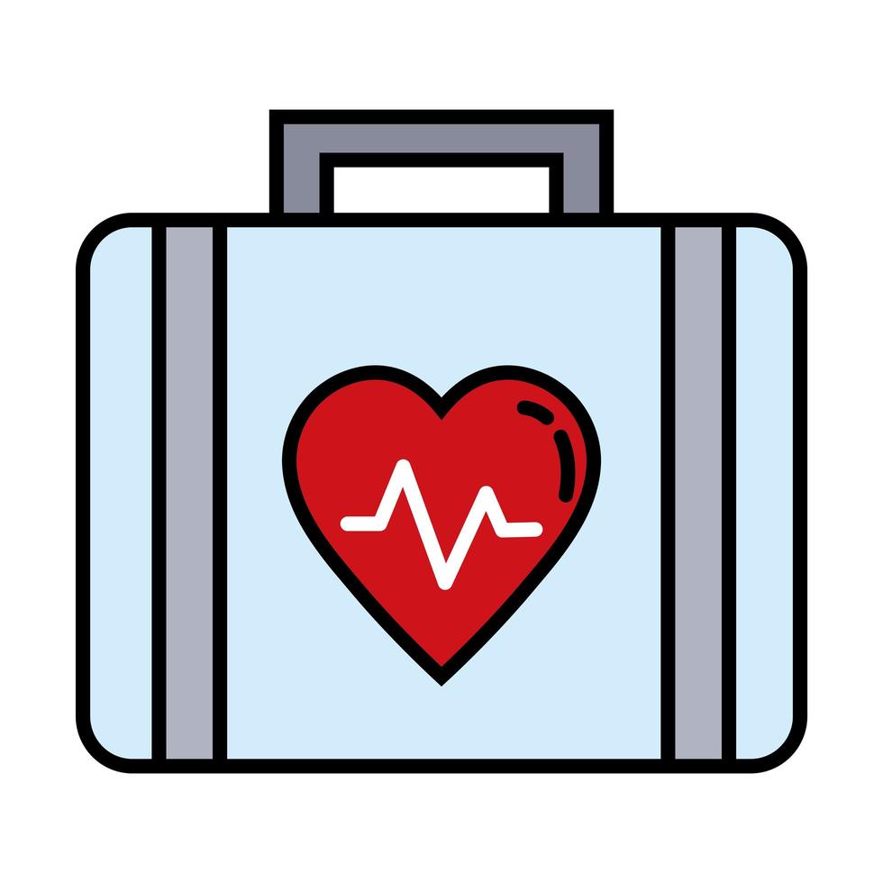 kit médico com linha de cardiologia cardíaca e ícone de estilo de preenchimento vetor