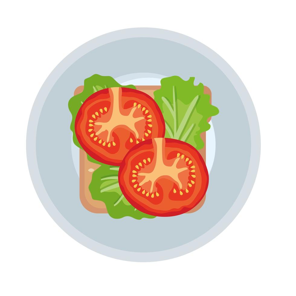 prato com tomate fresco e vegetais de alface comida saudável vetor