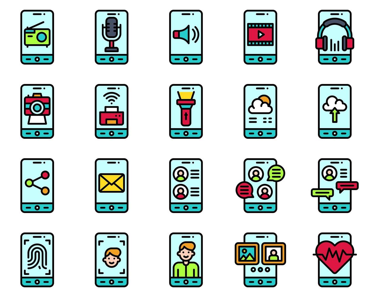 conjunto de ícones de vetor de aplicativo móvel, chiqueiro cheio