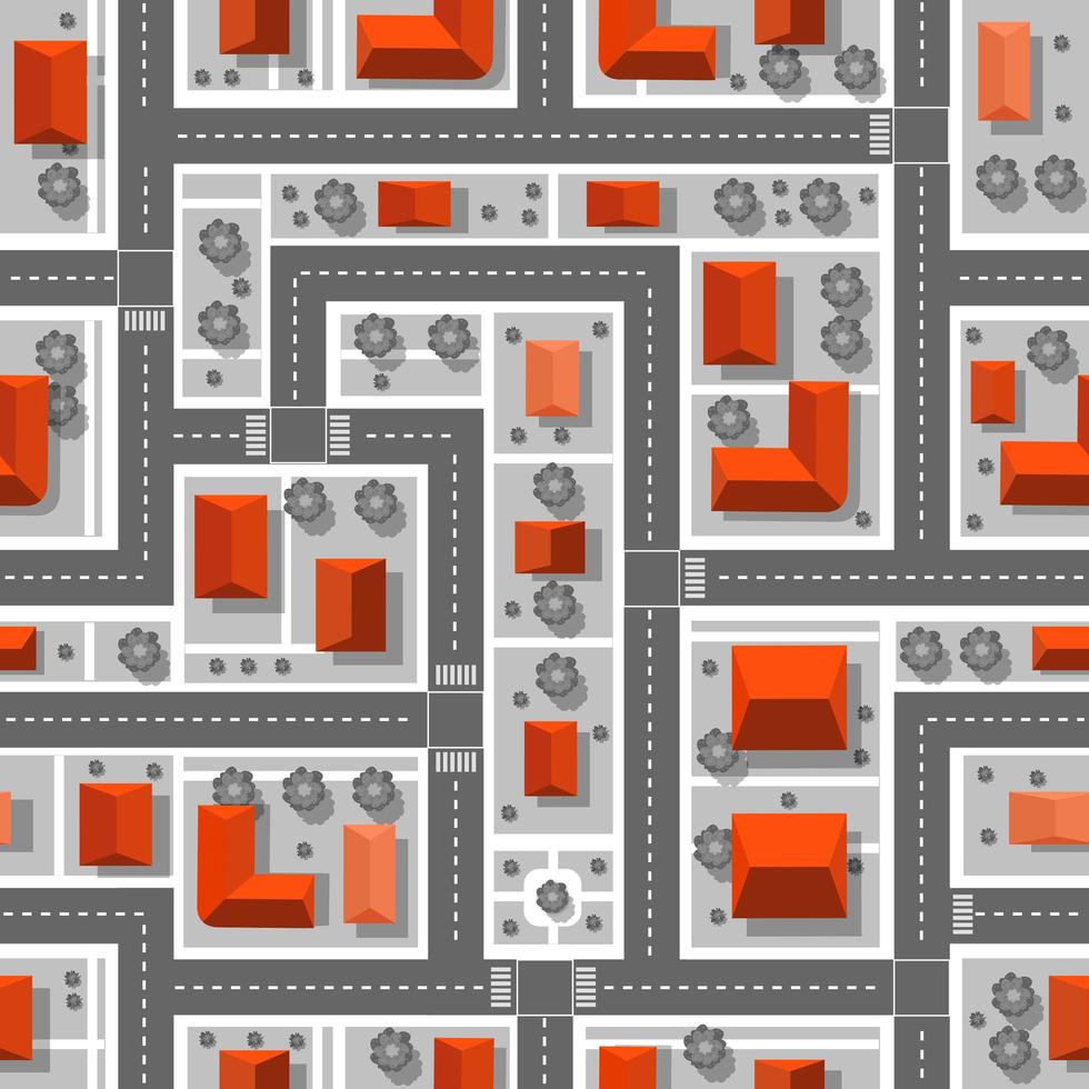 vista de cima da cidade plana. padrão de repetição sem emenda. vetor