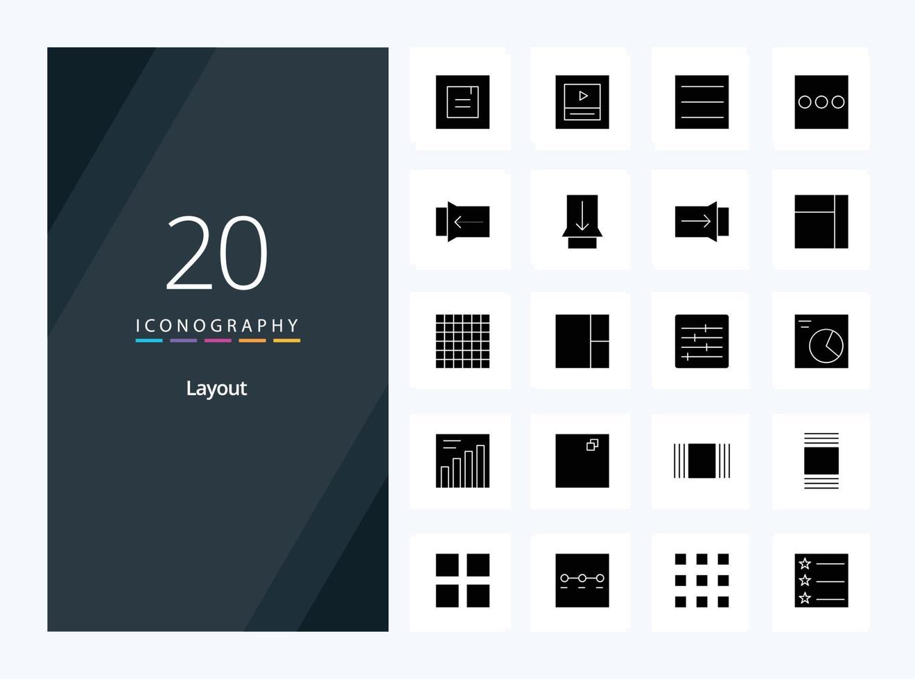 20 ícone de glifo sólido de layout para apresentação vetor