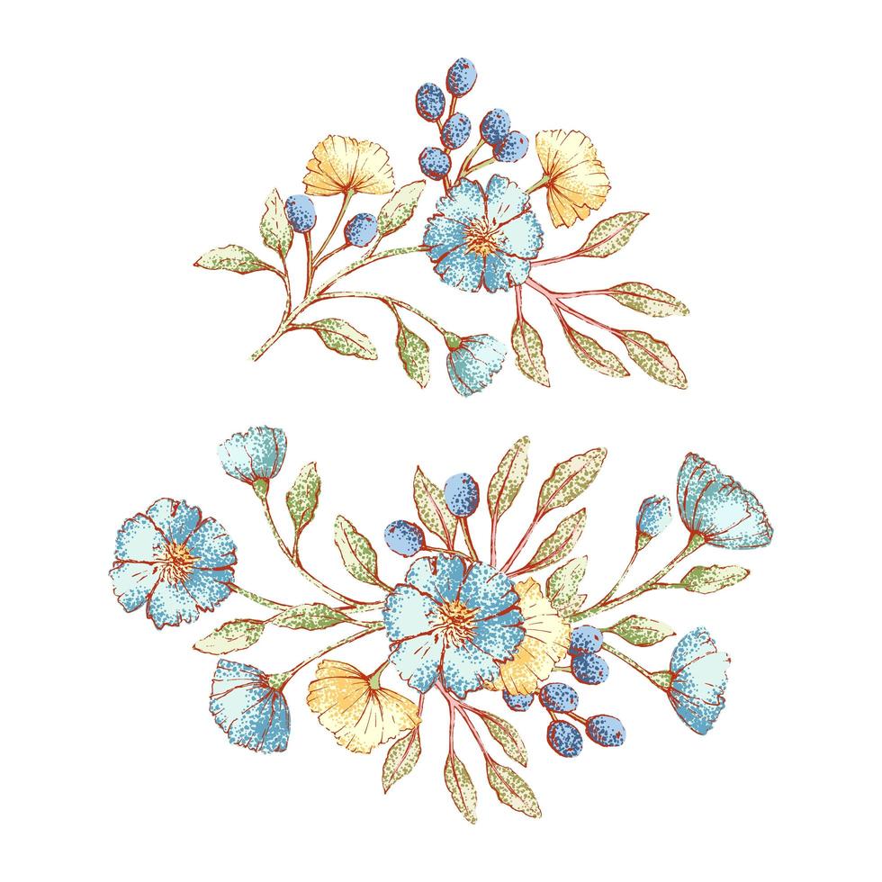 buquês de flores vintage estilo aquarela vetor