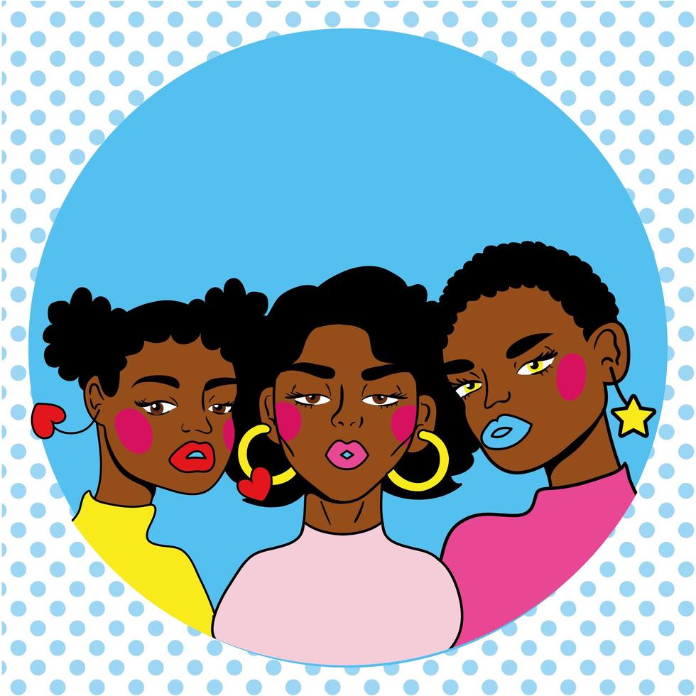 jovens amigas mulheres afro estilo pop art vetor