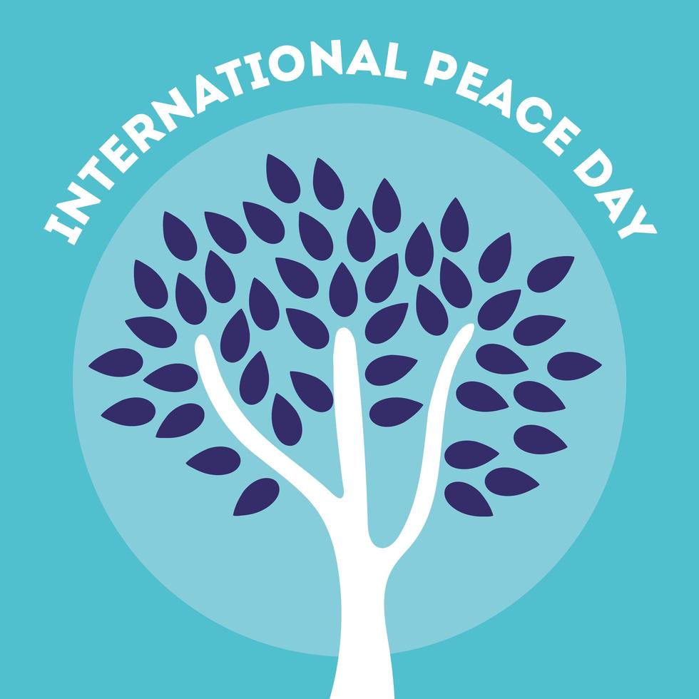 Dia internacional da paz letras com árvore vetor