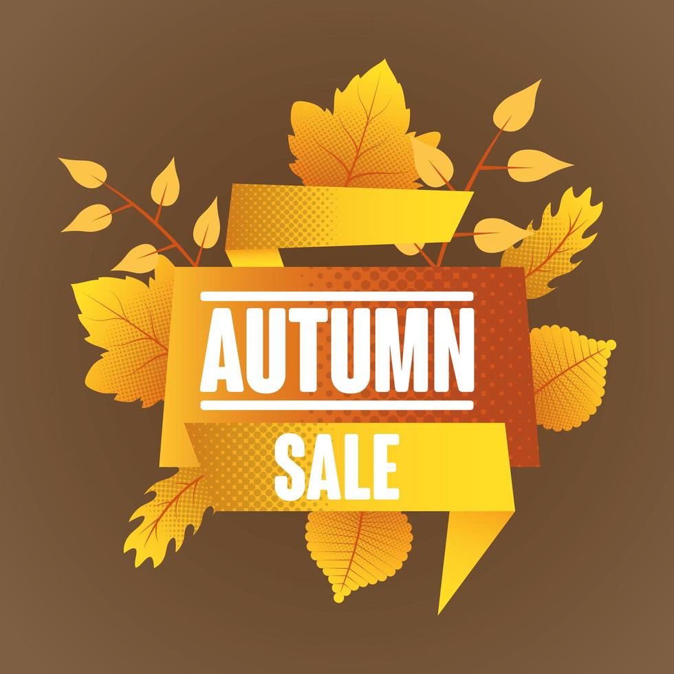 banner de venda de outono com folhagem vetor