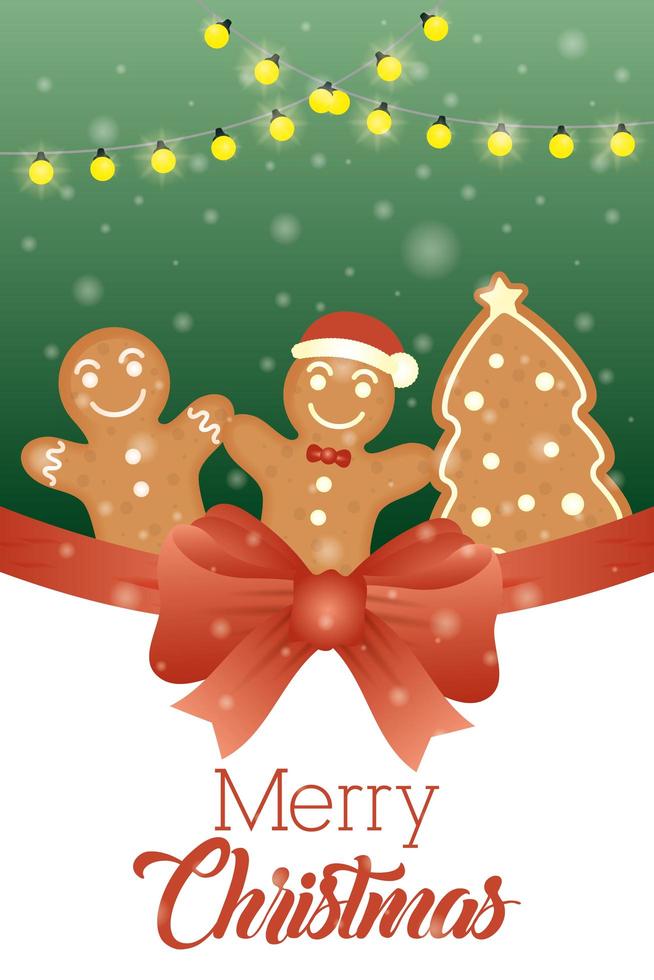 cartão de feliz natal com biscoitos doces de gengibre vetor